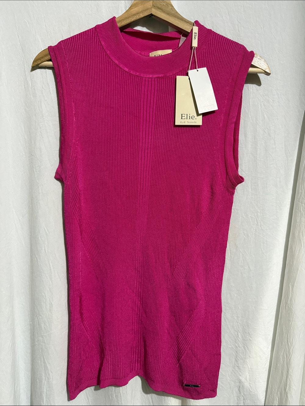 Elie Tahari Sleeveless Ribbed Tank in Bright Fuchsia